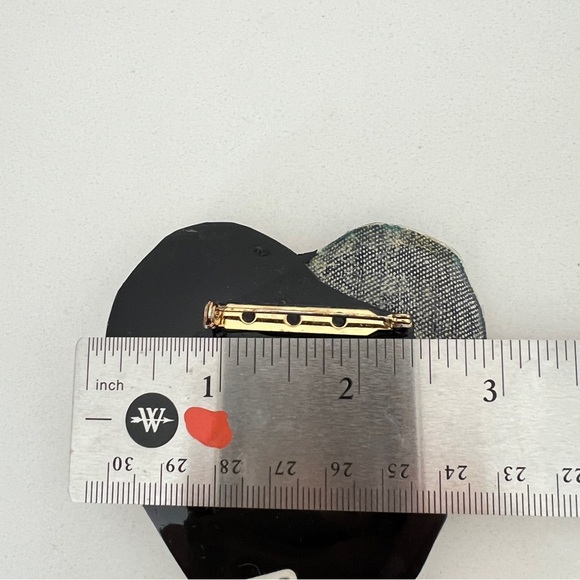 1980s Brooch Denim Heart Beading Jewels Hand-Crafted Pin - Picture 3 of 8